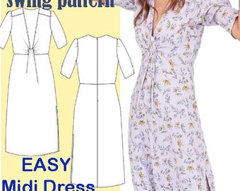 Sewing pattern for  Summer Holiday Midi Dress / PDF for immediate download/size s-m-l-xl