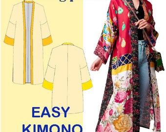 Cartamodello kimono/Kimono caftano/Download istantaneo XS-XXL/Easy Digital PDF / kimono primaverile, giacca/kimono da spiaggia/Capo donna facile/Principianti