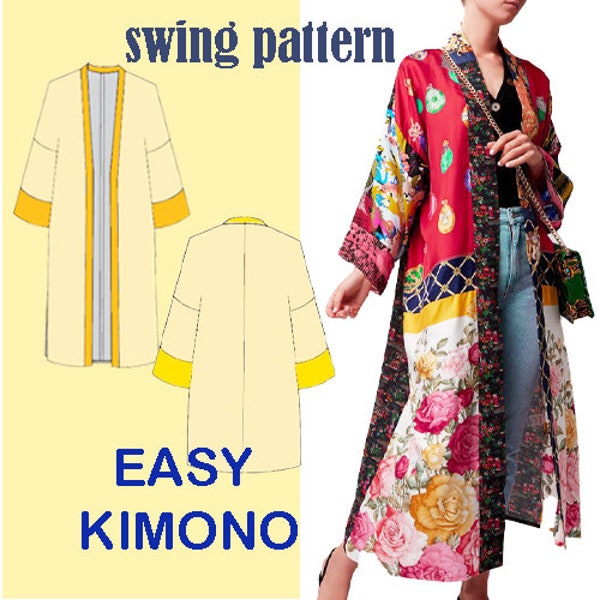 Cartamodello kimono/Kimono caftano/Download istantaneo XS-XXL/Easy Digital PDF / kimono primaverile, giacca/kimono da spiaggia/Capo donna facile/Principianti