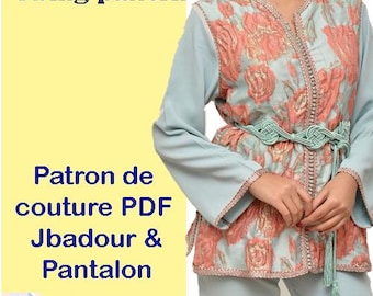 PDF swing pattern jabadour Marocaines longe sleeve- Muslim dress, clothing for women/Easy Digital pdf 5 Printable Sizes XS-XL-pdf A4