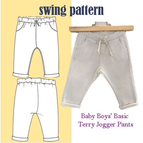 Baby Boys' Basic Terry Jogger Pants /Classic and capri joggers pants Sewing Pattern PDF/Téléchargement instantané avec 6 tailles imprimables