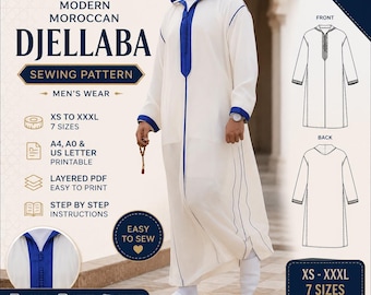 PDF swing pattern Djellaba for men/ Men's Caftan/Moroccan Kaftan/Moroccan djellaba/Traditional Elegance/Download 6 Sizes (S-3XL) (pdf-A4/A0)