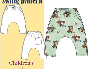 PDF baby GIRLS harem pants sewing pattern, these are cute and comfortable baggy pants//Pantalon sarouel // 7 sizes printable