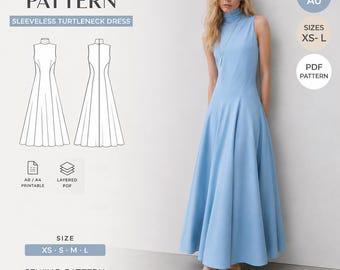 Noa Maxi Dress Sewing Pattern PDF | Modern Sleeveless High Neck Dress | A0 A4 XS-L-no sewing instructions included only swing pattern