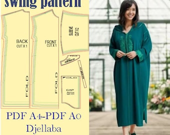 PDF swing pattern-Djellabas Marocaines oversize - printing at home, Traditional Elegance/ Download 3 Sizes (XS-S/M-L/xl-xxl)(pdf-A4/A0)