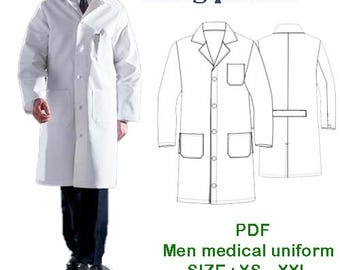 PDF-Sewing pattern / Men's long-sleeved white alpaca medical lab coat, medical uniform size XS----XXL/Patterns for making uniform clothing