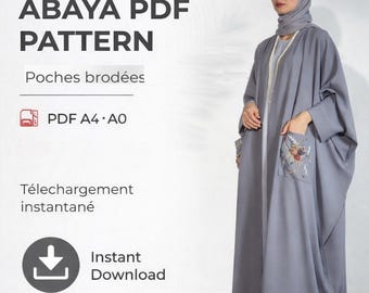 Abaya Sewing Pattern PDF A4 A0, One Size Modest Abaya with Pockets, Loose Kaftan Dress Pattern, Instant Download- no sewing instructions