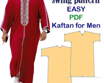PDF swing pattern Moroccan Kaftan for Men/ Men's Caftan/ traditional/ casual wear/ summer caftan/ Download 6 Sizes (S-3XL) (pdf-A4/A0)