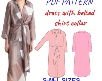 pdf swing Regular fit maxi dress with belted shirt collar/Size S-M-L/summer dress
