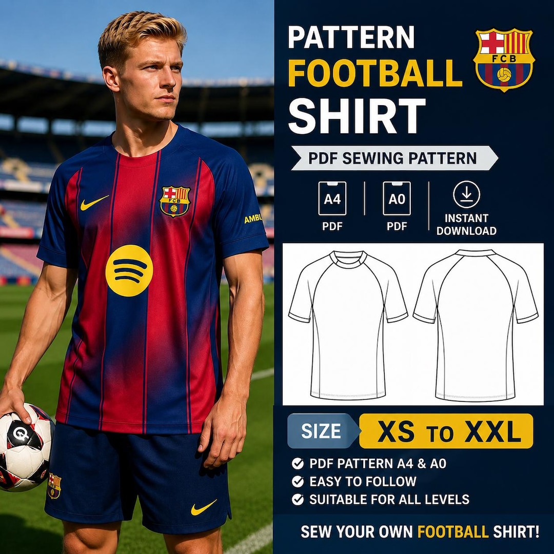 FC Barcelona Football Shirt Pattern | Digital Downloadable PDF A4 & A0 ...