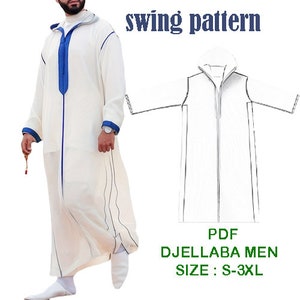 PDF swing pattern Djellaba for men/ Men's Caftan/Moroccan Kaftan/Moroccan djellaba/Élégance Traditionnelle/Download 6 Size(S-3XL)(pdf-A4/A0)