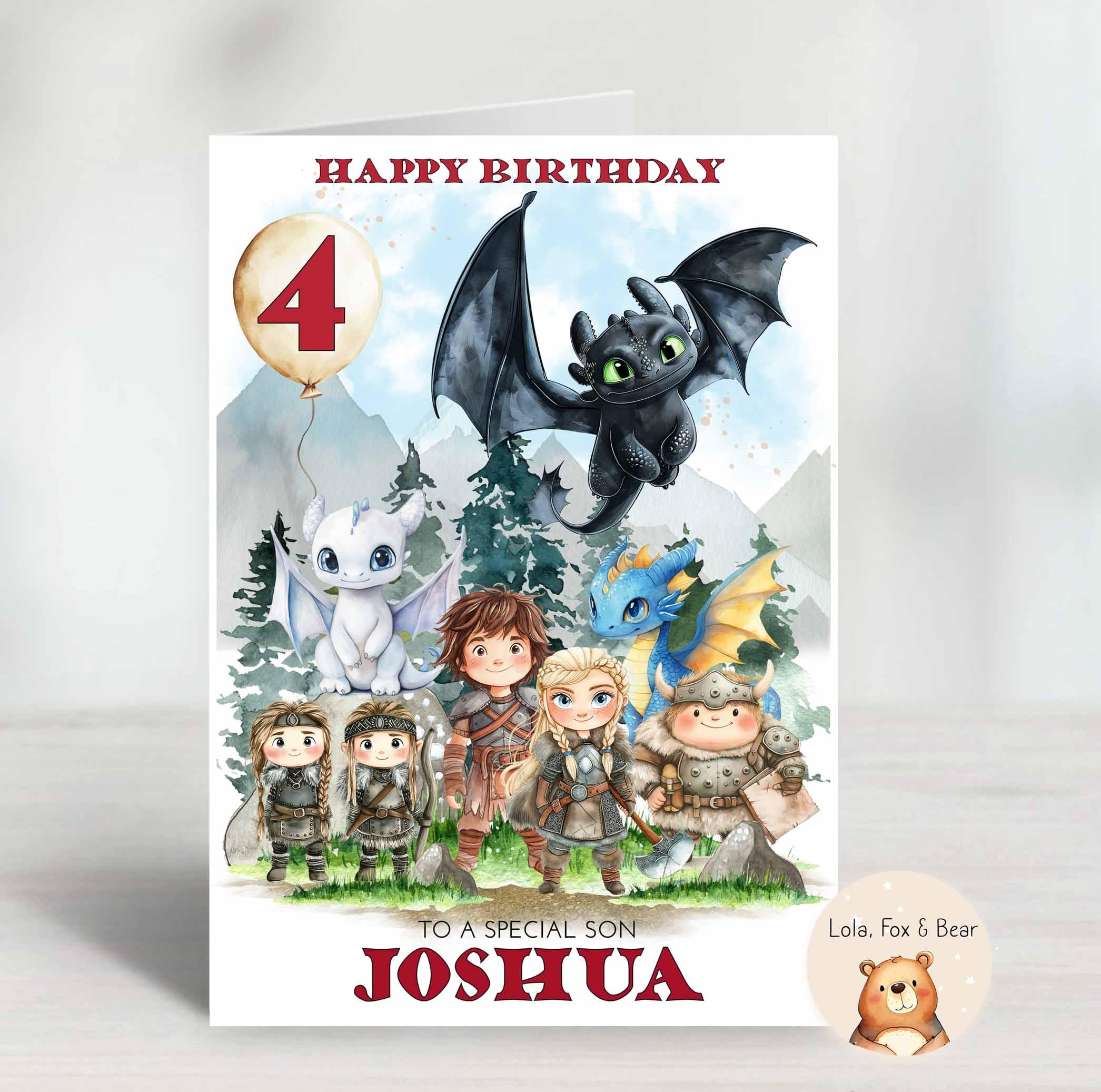 BIGLIETTO AUGURI BUON COMPLEANNO CON NUMERO 4 ANNI DRAGO cod.27267 EUR