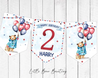 Personalised London Bear Birthday Bunting - Party Decoration