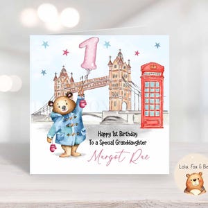 Biglietto di auguri di compleanno per orsi - Figlia, nipote, pronipote - Personalizzato - qualsiasi età o relazione - London Bear