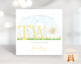 Cartão de aniversário de 2 anos da Daisy – Aniversário personalizado para meninas