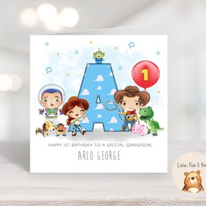 Carte d'anniversaire Toy Story - premier anniversaire, petit-fils, fils, fille, petite-fille, personnalisée. Carte initiale.