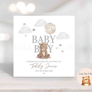 Nouvelle carte bébé - Personnalisée - Petit Ours Bébé Garçon Nouveaux Parents