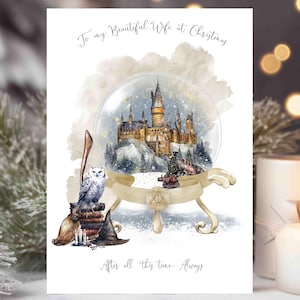 Carte de Noël sorcier - femme petite amie mari - personnalisée - école de sorcier - A5