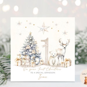Eerste kerstkaart baby - elke relatie - Neutrale kleuren - Gepersonaliseerd 2024