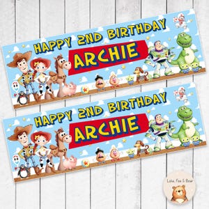 Toy Story Birthday Banner - Personalised Party Banner, Party Gift, Party Decoration- Woody & the Gang- 2 x Banners