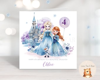 Cartão de aniversário Frozen personalizado - Elsa e Anna, para filha e neta.