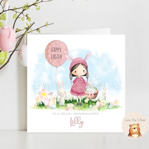 Cartão de Páscoa bonito das meninas - coelhinho da Páscoa - neta da filha - personalizado.