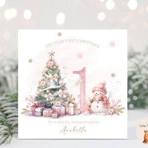 Babys erste Weihnachtskarte 2024 - rosa - personalisiert - Baby Mädchen - Enkelin-Tochter Nichte
