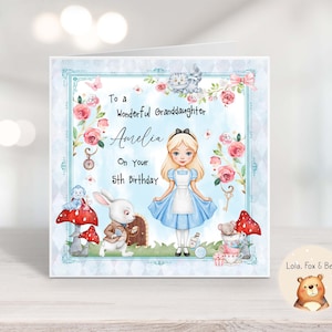 Carte d'anniversaire Alice au pays des merveilles – Fille petite-fille personnalisée