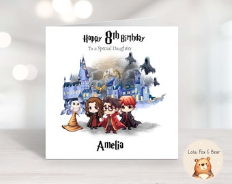 Biglietto di compleanno per mago - Figlio, nipote, nipote, figlia - Personalizzato - Scuola di maghi