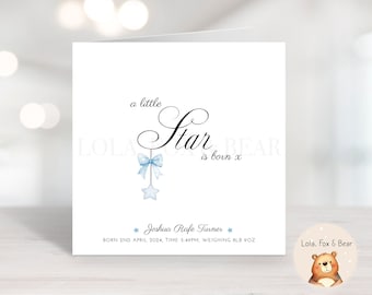 Nieuwe Baby Boy Card - Gepersonaliseerde pasgeboren baby, zoon kleinzoon neef