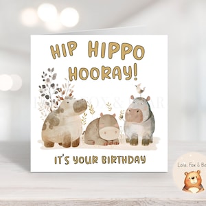 Nilpferd-Geburtstagskarte, Nilpferd, lustige Geburtstagskarte, für ihn, für sie, Hip Hippo Hurra