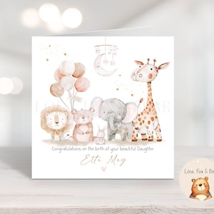 Biglietto per nuova neonata - Personalizzato - Cuccioli di animali - Nuovi arrivi di animali della giungla - Neonate