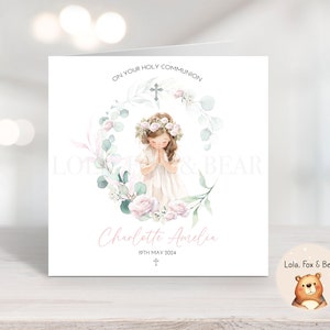 Tarjeta de Comunión para Niñas, Sagrada Comunión, Ceremonia Religiosa, 1ª Sagrada Comunión, Personalizada