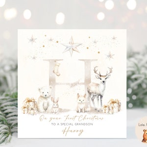 Primera tarjeta de Navidad del bebé - Cualquier relación - Colores neutros - Personalizada - Cualquier letra disponible.