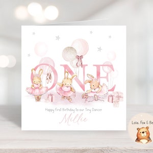 Cartão de primeiro aniversário da bailarina - personalizado - pequena dançarina - filha neta sobrinha