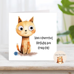 Carte d'anniversaire drôle de chat - yeux écarquillés 3D - anniversaire parfait