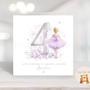 Carte d'anniversaire ballerine - personnalisée - lilas - petite-fille et fille de 1 à 9 ans