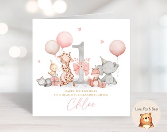 Carte d'anniversaire animal - fête d'anniversaire - personnalisée 1-9 ans fille filleule nièce petite-fille