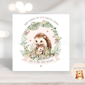 Carte hérisson fête des mères, maman, personnalisée, maman et bébé
