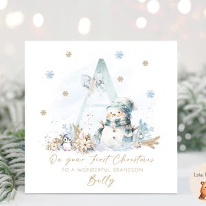 Tarjeta de Navidad para el primer bebé 2024, color azul, personalizada, para niño, nieto, hijo o sobrino, regalo de Navidad. Cualquier inicial.