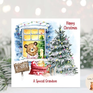 Biglietto di Natale London Bear - Figlio Nipote Nipote - Personalizzato - Orso da Viaggio - Vigilia di Natale