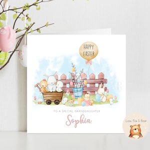 Lindo cartão de Páscoa - Animais de Páscoa - Filha, Filho, Neta, Neto - Personalizado.