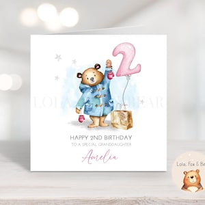 Carte d'anniversaire ours - fille, petite-fille, nièce, - personnalisée - tout âge ou relation