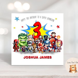 Carte d'anniversaire super-héros - fils, petit-fils, neveu - personnalisée - tout âge ou relation