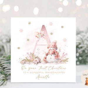 Eerste kerstkaart baby 2024 - roze - gepersonaliseerd - meisje - kleindochter, nichtje