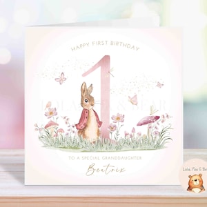 Carte d'anniversaire Pierre Lapin - Flopsy Bunny - Fille des bois, petite-nièce