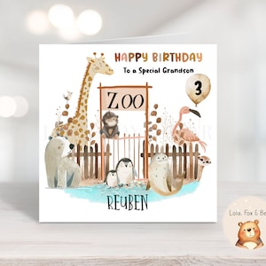 Verjaardagskaart dieren - reis naar de dierentuin - zoon dochter kleindochter kleinzoon - gepersonaliseerd