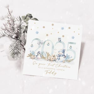 Biglietto di auguri per il primo Natale del bambino 2025 - Blu - Personalizzato - Neonato, nipote, figlio, nipote