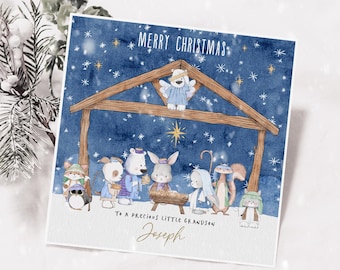 Nativity Christmas Card - Grandson Granddaughter- Personalised