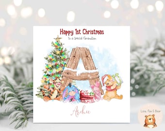 Winnie the Pooh First Christmas Card - Son Grandson Daughter Granddaughter - Personalised